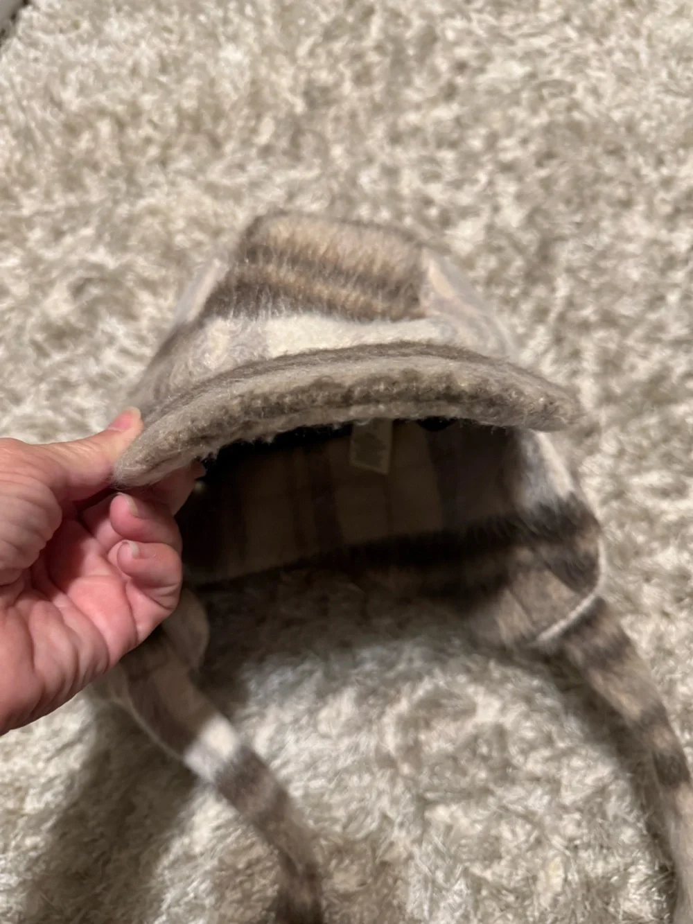 Free People Carter Trapper Knit Earflap Hat in Taupe and Cream